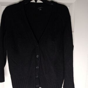 Ann Taylor L BlackWoolModalBlend 3/4 SleeveV-neckKnittedButtonUp Women'sCardigan